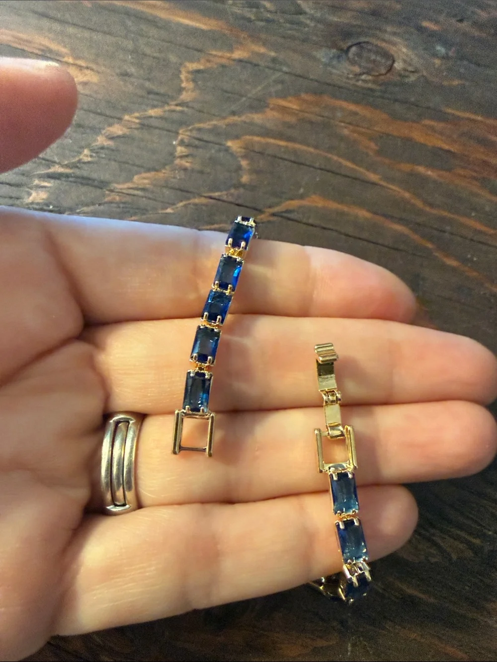 Gold Plated Royal Blue Tennis Bracelet - Classic Women's Jewel